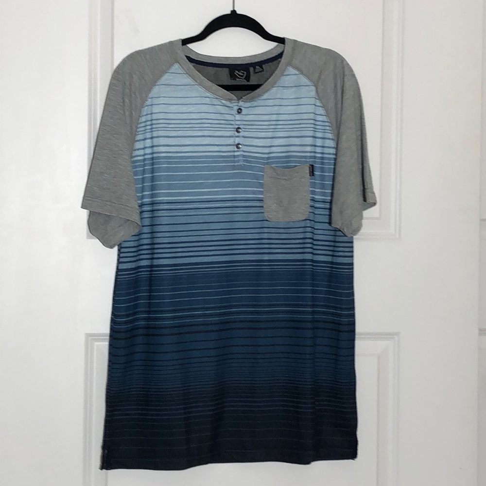Burnside Blue Striped Henley Tee XL